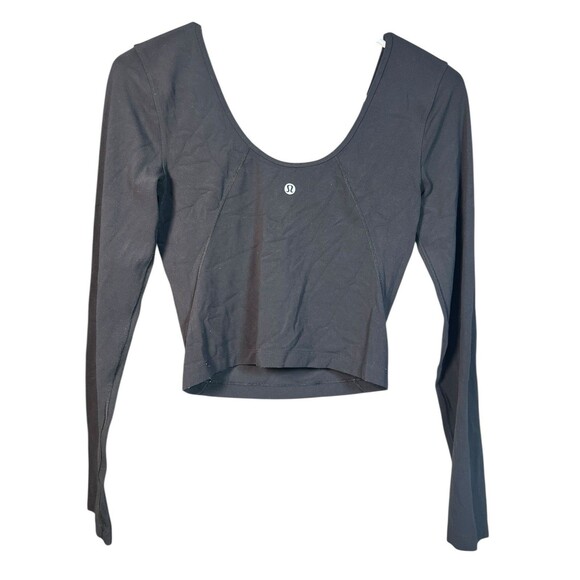 Lululemon Align Long Sleeve Crop Top V Neck‎ Nulu Stretch Solid Black sz 4 - Picture 5 of 10